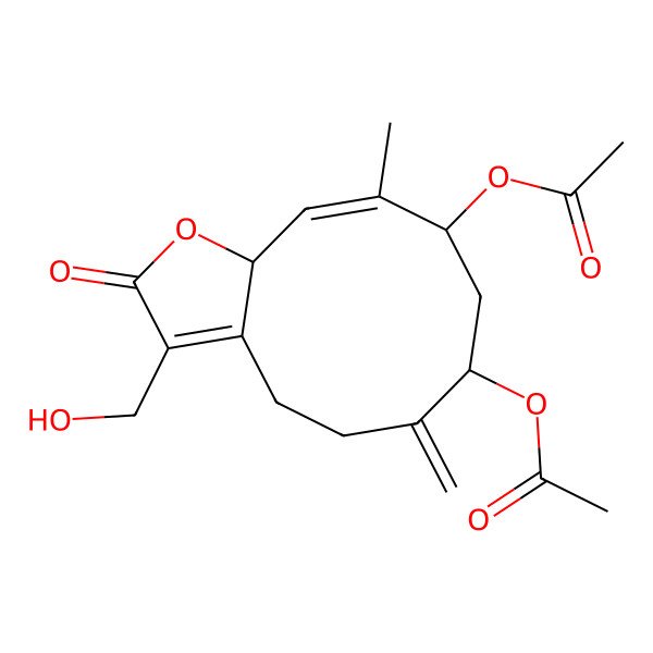 2D Structure of [(7S,9R,10E,11aR)-7-acetyloxy-3-(hydroxymethyl)-10-methyl-6-methylidene-2-oxo-4,5,7,8,9,11a-hexahydrocyclodeca[b]furan-9-yl] acetate