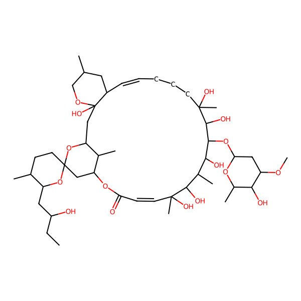 2D Structure of (1S,3S,5'R,6S,6'S,8R,9Z,14R,15S,16R,17R,18R,19S,20S,21E,25S,27S,29R)-3,14,15,17,19,20-hexahydroxy-6'-[(2S)-2-hydroxybutyl]-16-[(2S,4R,5S,6R)-5-hydroxy-4-methoxy-6-methyloxan-2-yl]oxy-5',6,14,18,20,29-hexamethylspiro[4,24,28-trioxatricyclo[23.3.1.03,8]nonacosa-9,21-diene-27,2'-oxane]-23-one
