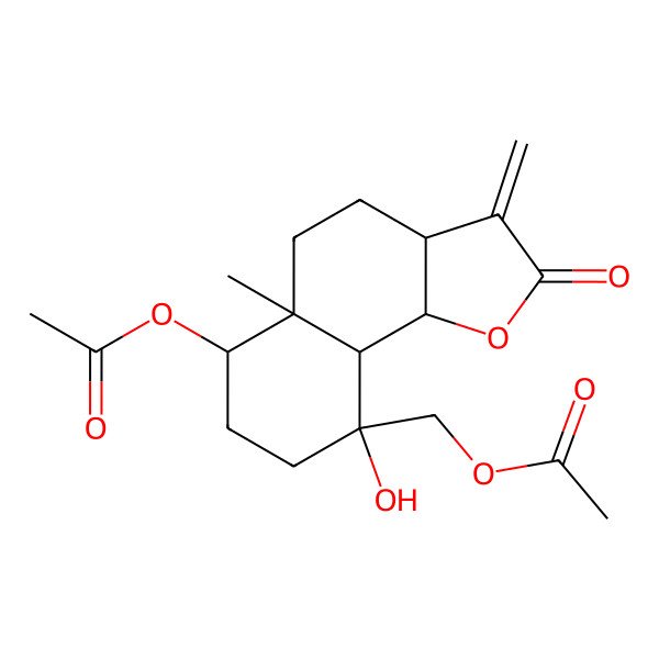 2D Structure of (6-Acetyloxy-9-hydroxy-5a-methyl-3-methylidene-2-oxo-3a,4,5,6,7,8,9a,9b-octahydrobenzo[g][1]benzofuran-9-yl)methyl acetate