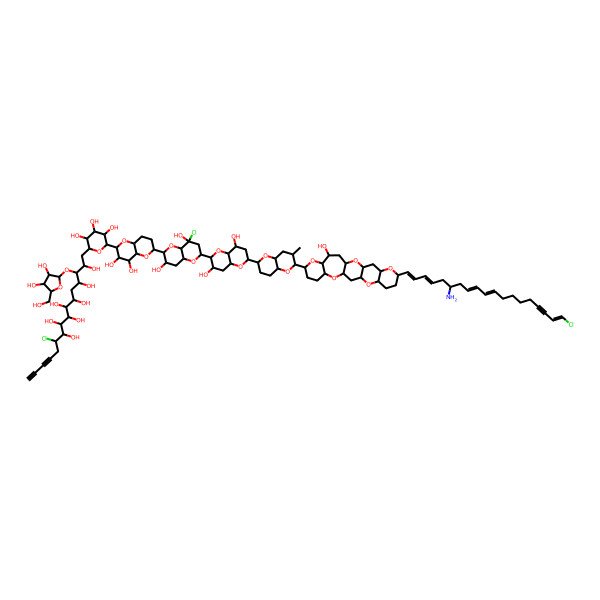 2D Structure of 1-[(6R)-6-[(2S,3R,4S,4aR,6S,8aS)-6-[(2S,3R,4aR,6R,8S,8aR)-6-[(2S,3S,4aR,6S,8S,8aS)-6-[(2S,3R,4aR,6R,8aS)-2-[(1R,3S,5R,7R,10S,12R,14S,16R,19S,21S,22S)-7-[(1E,3E,8E,10E,18E)-6-amino-19-chlorononadeca-1,3,8,10,18-pentaen-16-ynyl]-22-hydroxy-2,6,11,15,20-pentaoxapentacyclo[12.9.0.03,12.05,10.016,21]tricosan-19-yl]-3-methyl-2,3,4,4a,6,7,8,8a-octahydropyrano[3,2-b]pyran-6-yl]-3,8-dihydroxy-2,3,4,4a,6,7,8,8a-octahydropyrano[3,2-b]pyran-2-yl]-8-chloro-3,8-dihydroxy-3,4,4a,6,7,8a-hexahydro-2H-pyrano[3,2-b]pyran-2-yl]-3,4-dihydroxy-2,3,4,4a,6,7,8,8a-octahydropyrano[3,2-b]pyran-2-yl]-3,4,5-trihydroxyoxan-2-yl]-11-chloro-3-[(2S,3S,4S,5R)-3,4-dihydroxy-5-(hydroxymethyl)oxolan-2-yl]oxyhexadeca-13,15-diyne-2,4,6,7,8,9,10-heptol