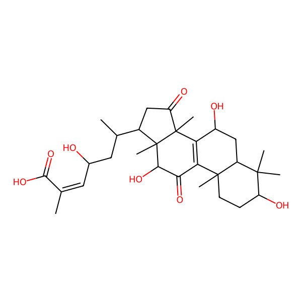 2D Structure of 4-hydroxy-2-methyl-6-(3,7,12-trihydroxy-4,4,10,13,14-pentamethyl-11,15-dioxo-2,3,5,6,7,12,16,17-octahydro-1H-cyclopenta[a]phenanthren-17-yl)hept-2-enoic acid