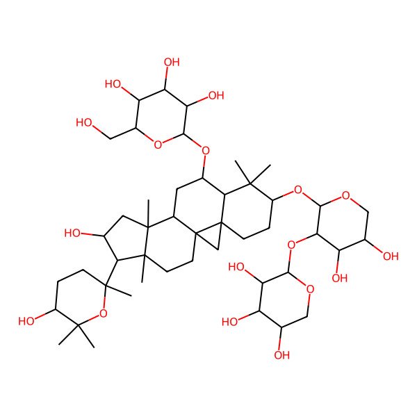2D Structure of (2R,3R,4S,5S,6R)-2-[[(1S,3R,6S,8R,9S,11S,12S,14S,15R,16R)-6-[(2S,3R,4S,5R)-4,5-dihydroxy-3-[(2S,3R,4S,5S)-3,4,5-trihydroxyoxan-2-yl]oxyoxan-2-yl]oxy-14-hydroxy-15-[(2R,5S)-5-hydroxy-2,6,6-trimethyloxan-2-yl]-7,7,12,16-tetramethyl-9-pentacyclo[9.7.0.01,3.03,8.012,16]octadecanyl]oxy]-6-(hydroxymethyl)oxane-3,4,5-triol