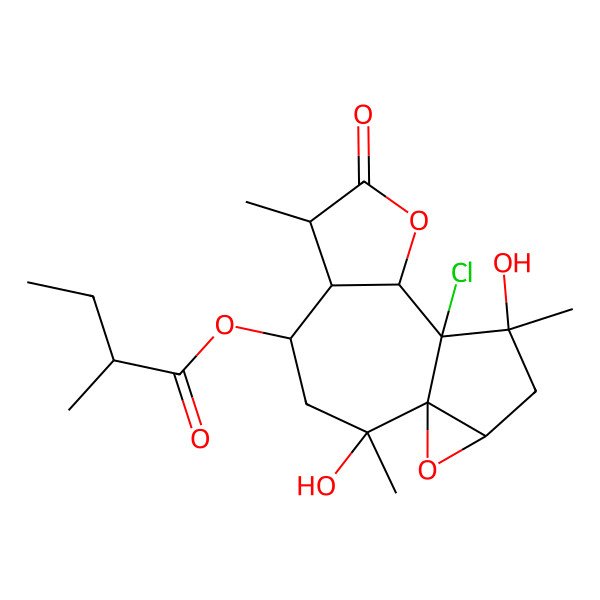 2D Structure of [(1R,2R,4S,5R,6S,9S,10R,11S,13S)-10-chloro-2,11-dihydroxy-2,6,11-trimethyl-7-oxo-8,14-dioxatetracyclo[8.4.0.01,13.05,9]tetradecan-4-yl] 2-methylbutanoate