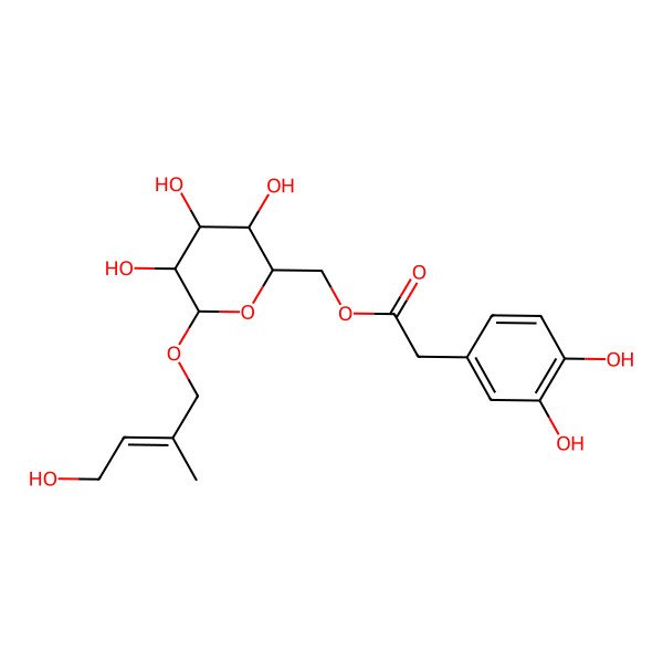 2D Structure of [(2R,3S,4S,5R,6R)-3,4,5-trihydroxy-6-[(E)-4-hydroxy-2-methylbut-2-enoxy]oxan-2-yl]methyl 2-(3,4-dihydroxyphenyl)acetate