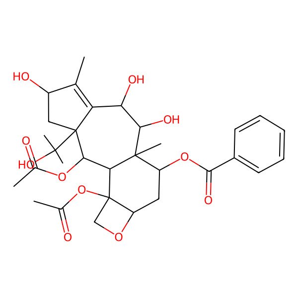 2D Structure of [2,16-Diacetyloxy-5,8,9-trihydroxy-3-(2-hydroxypropan-2-yl)-6,10-dimethyl-14-oxatetracyclo[8.6.0.03,7.013,16]hexadec-6-en-11-yl] benzoate