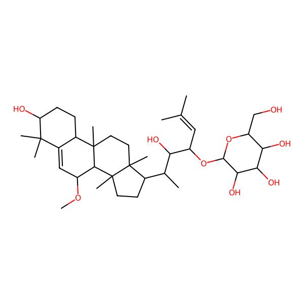 2D Structure of 2-[5-hydroxy-6-(3-hydroxy-7-methoxy-4,4,9,13,14-pentamethyl-2,3,7,8,10,11,12,15,16,17-decahydro-1H-cyclopenta[a]phenanthren-17-yl)-2-methylhept-2-en-4-yl]oxy-6-(hydroxymethyl)oxane-3,4,5-triol