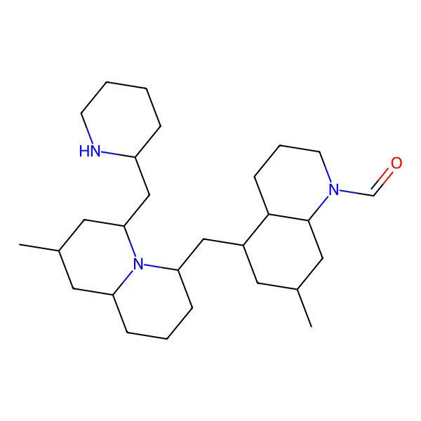 2D Structure of (4aS,5S,7S,8aS)-5-[[(4S,6R,8S,9aS)-8-methyl-6-[[(2S)-piperidin-2-yl]methyl]-2,3,4,6,7,8,9,9a-octahydro-1H-quinolizin-4-yl]methyl]-7-methyl-3,4,4a,5,6,7,8,8a-octahydro-2H-quinoline-1-carbaldehyde