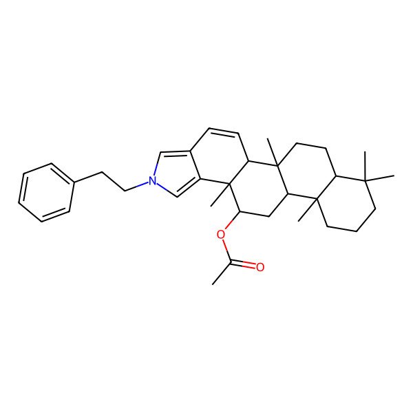 2D Structure of [5b,8,8,11a,13a-Pentamethyl-2-(2-phenylethyl)-5a,6,7,7a,9,10,11,11b,12,13-decahydrophenanthro[2,1-e]isoindol-13-yl] acetate