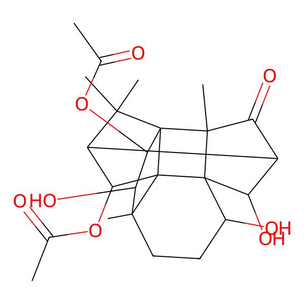 2D Structure of [(1R,2S,4R,5R,6R,7S,10R,11R,12R,13R,15R,16R)-15-acetyloxy-5,7,16-trihydroxy-2,10,14,14-tetramethyl-3-oxo-12-hexacyclo[8.4.2.01,11.02,6.04,13.06,11]hexadecanyl] acetate