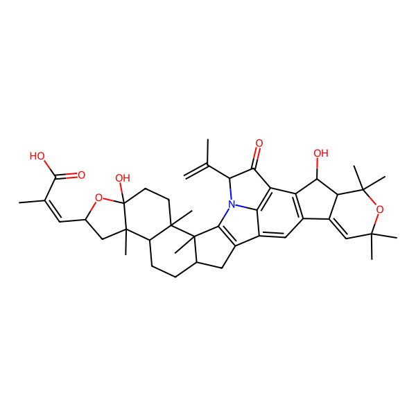 2D Structure of 3-(7,27-Dihydroxy-3,4,11,23,23,25,25-heptamethyl-30-oxo-31-prop-1-en-2-yl-8,24-dioxa-1-azanonacyclo[16.13.1.02,17.03,15.04,12.07,11.020,28.021,26.029,32]dotriaconta-2(17),18,20(28),21,29(32)-pentaen-9-yl)-2-methylprop-2-enoic acid