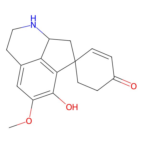 2D Structure of 11-Hydroxy-10-methoxyspiro[5-azatricyclo[6.3.1.04,12]dodeca-1(12),8,10-triene-2,4'-cyclohex-2-ene]-1'-one