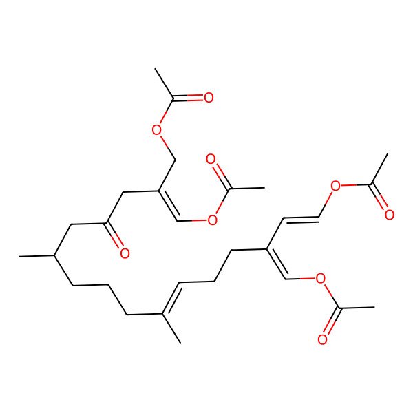 2D Structure of [(2Z,6R,10E,14E,15E)-16-acetyloxy-2,14-bis(acetyloxymethylidene)-6,10-dimethyl-4-oxohexadeca-10,15-dienyl] acetate