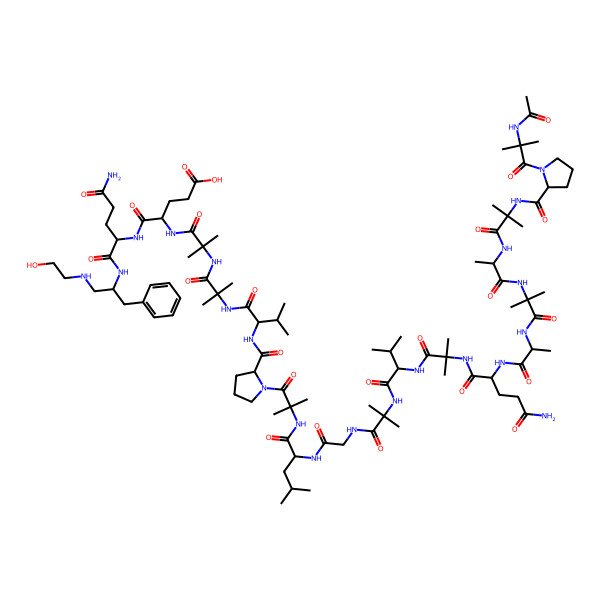 2D Structure of (4S)-4-[[2-[[2-[[(2S)-2-[[(2S)-1-[2-[[(2S)-2-[[2-[[2-[[(2S)-2-[[2-[[(2S)-2-[[(2S)-2-[[2-[[(2S)-2-[[2-[[(2S)-1-(2-acetamido-2-methylpropanoyl)pyrrolidine-2-carbonyl]amino]-2-methylpropanoyl]amino]propanoyl]amino]-2-methylpropanoyl]amino]propanoyl]amino]-5-amino-5-oxopentanoyl]amino]-2-methylpropanoyl]amino]-3-methylbutanoyl]amino]-2-methylpropanoyl]amino]acetyl]amino]-4-methylpentanoyl]amino]-2-methylpropanoyl]pyrrolidine-2-carbonyl]amino]-3-methylbutanoyl]amino]-2-methylpropanoyl]amino]-2-methylpropanoyl]amino]-5-[[(2R)-5-amino-1-[[(2S)-1-(2-hydroxyethylamino)-3-phenylpropan-2-yl]amino]-1,5-dioxopentan-2-yl]amino]-5-oxopentanoic acid