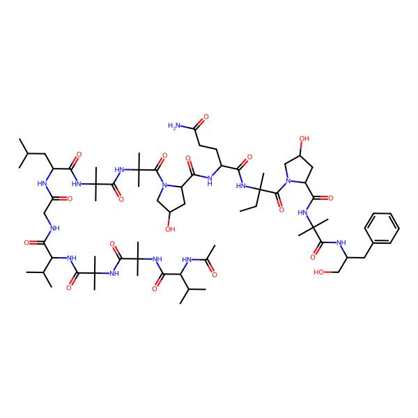 2D Structure of Ac-D-Val-Aib-Aib-Val-Gly-Leu-Aib-Aib-Hyp-Gln-Iva-Hyp-Aib-Phe-ol