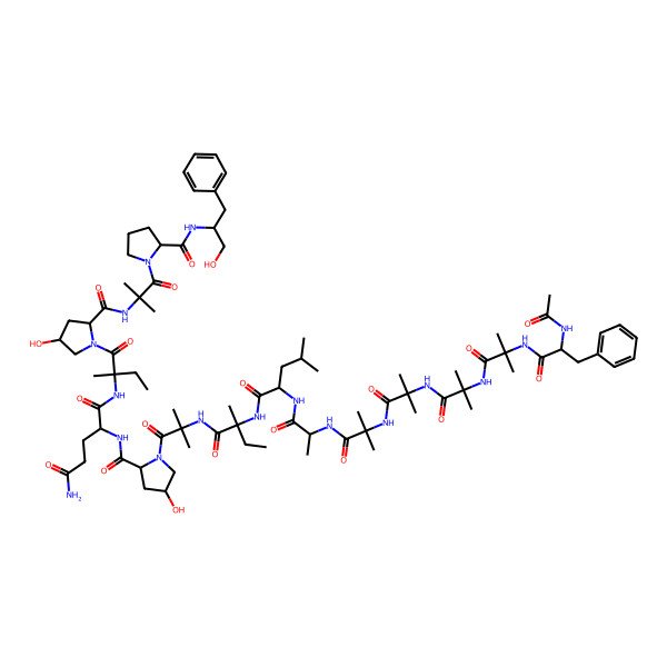 2D Structure of Ac-Phe-Aib-Aib-Aib-Aib-Ala-Leu-D-Iva-Aib-Hyp-Gln-Iva-Hyp-Aib-D-Pro-Phe-ol
