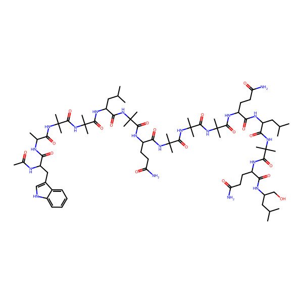 2D Structure of Ac-Trp-Ala-Aib-Aib-Leu-Aib-Gln-Aib-Aib-Aib-Gln-Leu-Aib-Gln-Leu-ol