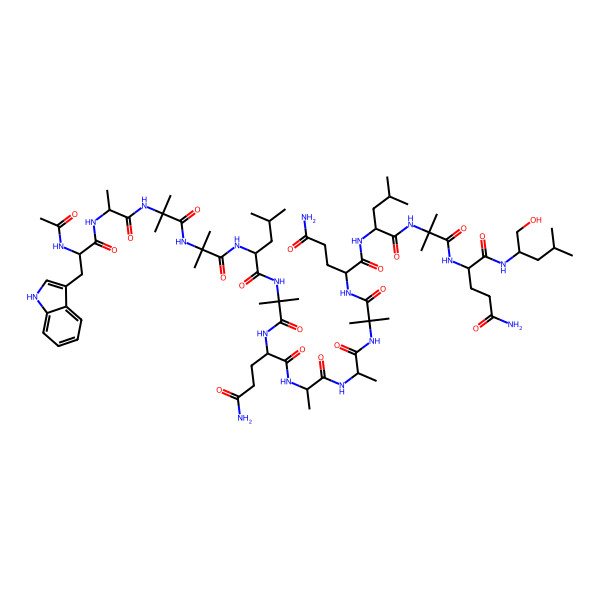 2D Structure of Ac-Trp-Ala-Aib-Aib-Leu-Aib-Gln-Ala-Ala-Aib-Gln-Leu-Aib-Gln-Leu-ol