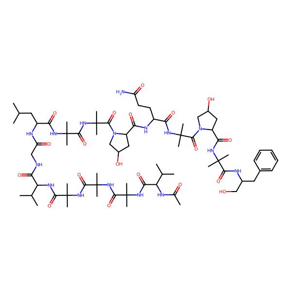2D Structure of Ac-Val-Aib-Aib-Aib-D-Val-Gly-Leu-Aib-Aib-Hyp-Gln-Aib-D-aHyp-Aib-Phe-ol