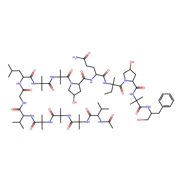 2D Structure of Ac-Val-Aib-Aib-Aib-Val-Gly-Leu-Aib-Aib-xiHyp-Gln-Iva-xiHyp-Aib-DL-Phe-ol