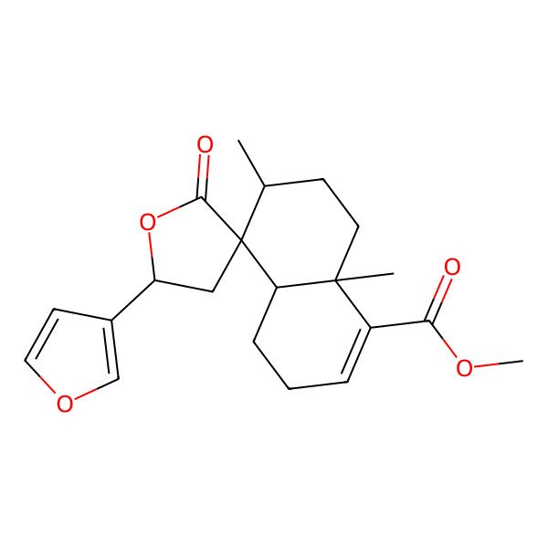 2D Structure of methyl (4aR,5R,5'R,6R,8aR)-5'-(furan-3-yl)-6,8a-dimethyl-2'-oxospiro[3,4,4a,6,7,8-hexahydronaphthalene-5,3'-oxolane]-1-carboxylate