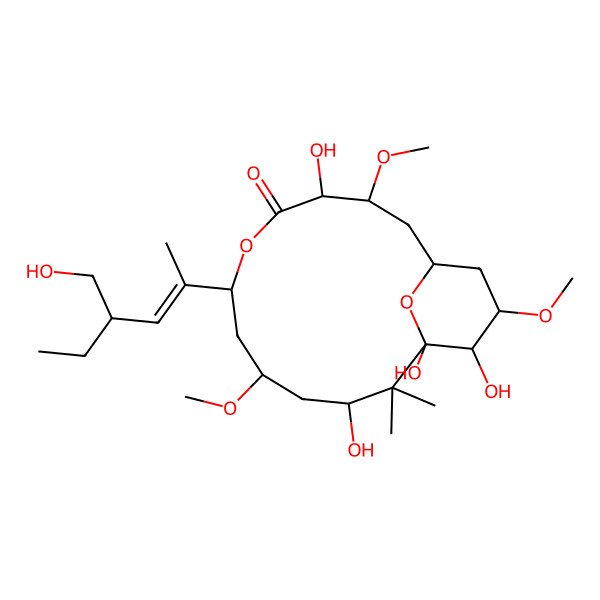 2D Structure of 4,11,13,14-Tetrahydroxy-7-[4-(hydroxymethyl)hex-2-en-2-yl]-3,9,15-trimethoxy-12,12-dimethyl-6,17-dioxabicyclo[11.3.1]heptadecan-5-one