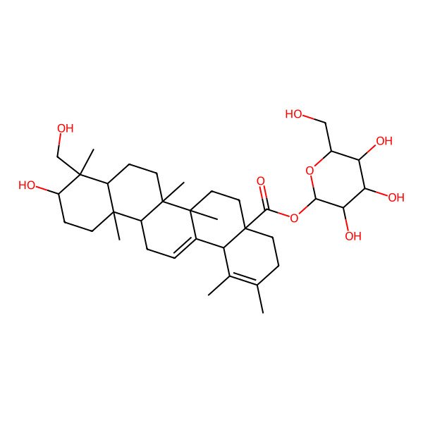 2D Structure of [3,4,5-trihydroxy-6-(hydroxymethyl)oxan-2-yl] 10-hydroxy-9-(hydroxymethyl)-1,2,6a,6b,9,12a-hexamethyl-4,5,6,6a,7,8,8a,10,11,12,13,14b-dodecahydro-3H-picene-4a-carboxylate