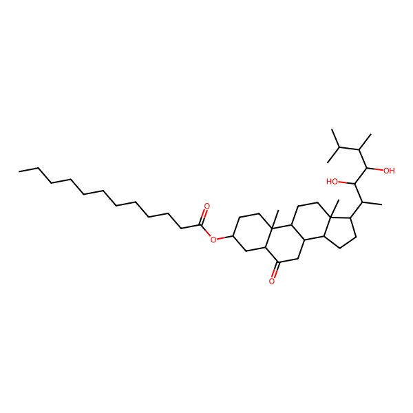 2D Structure of [17-(3,4-Dihydroxy-5,6-dimethylheptan-2-yl)-10,13-dimethyl-6-oxo-1,2,3,4,5,7,8,9,11,12,14,15,16,17-tetradecahydrocyclopenta[a]phenanthren-3-yl] dodecanoate