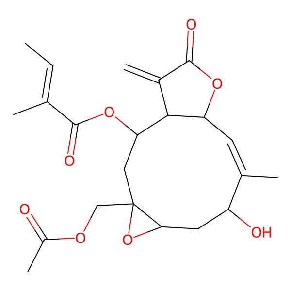 2D Structure of [(1R,2R,4S,6R,8S,9Z,11S)-4-(acetyloxymethyl)-8-hydroxy-9-methyl-14-methylidene-13-oxo-5,12-dioxatricyclo[9.3.0.04,6]tetradec-9-en-2-yl] (Z)-2-methylbut-2-enoate