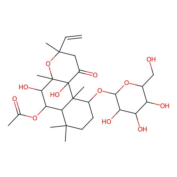 2D Structure of [3-ethenyl-5,10b-dihydroxy-3,4a,7,7,10a-pentamethyl-1-oxo-10-[3,4,5-trihydroxy-6-(hydroxymethyl)oxan-2-yl]oxy-5,6,6a,8,9,10-hexahydro-2H-benzo[f]chromen-6-yl] acetate