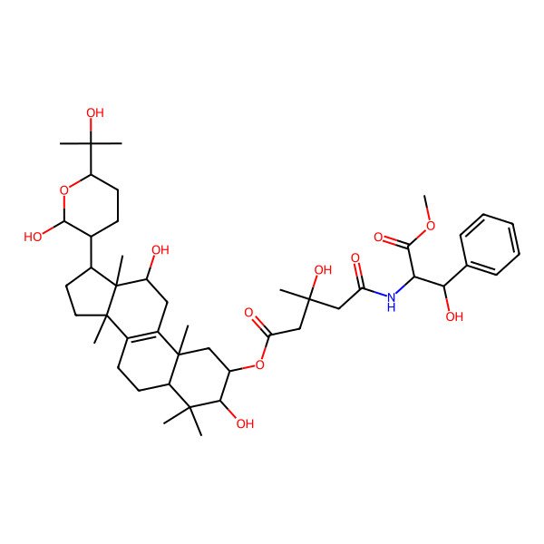 2D Structure of [(2R,3R,5R,10S,12S,13R,14S,17R)-3,12-dihydroxy-17-[(2S,3R,6R)-2-hydroxy-6-(2-hydroxypropan-2-yl)oxan-3-yl]-4,4,10,13,14-pentamethyl-2,3,5,6,7,11,12,15,16,17-decahydro-1H-cyclopenta[a]phenanthren-2-yl] (3R)-3-hydroxy-5-[[(1R,2R)-1-hydroxy-3-methoxy-3-oxo-1-phenylpropan-2-yl]amino]-3-methyl-5-oxopentanoate