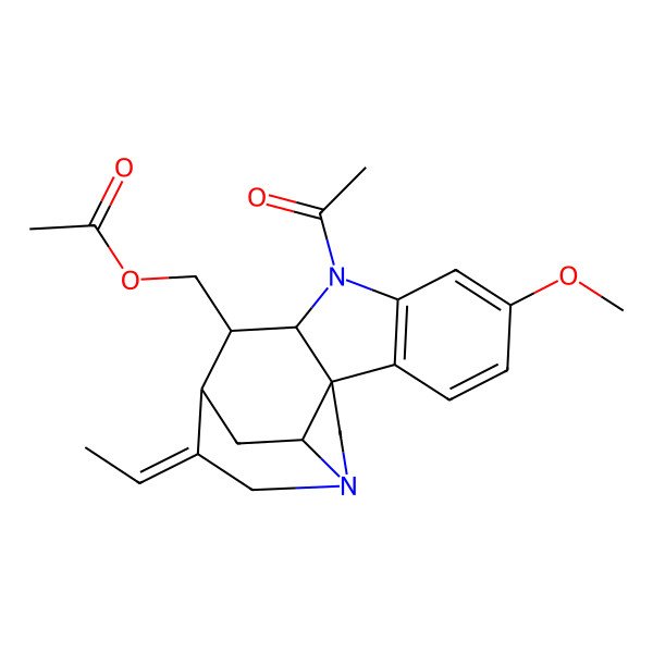 2D Structure of [(1R,9S,10R,11R,12E,17S)-8-acetyl-12-ethylidene-5-methoxy-8,14-diazapentacyclo[9.5.2.01,9.02,7.014,17]octadeca-2(7),3,5-trien-10-yl]methyl acetate
