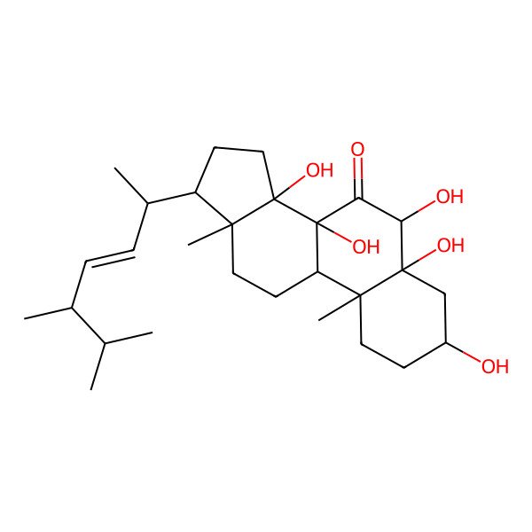 2D Structure of 17-(5,6-dimethylhept-3-en-2-yl)-3,5,6,8,14-pentahydroxy-10,13-dimethyl-2,3,4,6,9,11,12,15,16,17-decahydro-1H-cyclopenta[a]phenanthren-7-one