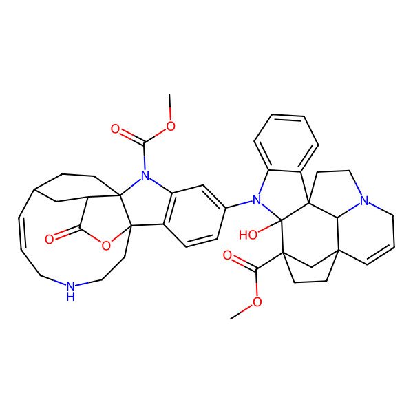 2D Structure of methyl (1R,9R,12R,13Z)-5-[(1R,9R,10R,13R,20S)-9-hydroxy-10-methoxycarbonyl-8,17-diazahexacyclo[11.6.1.110,13.01,9.02,7.017,20]henicosa-2,4,6,14-tetraen-8-yl]-20-oxo-19-oxa-8,16-diazapentacyclo[10.6.4.01,9.02,7.09,21]docosa-2(7),3,5,13-tetraene-8-carboxylate