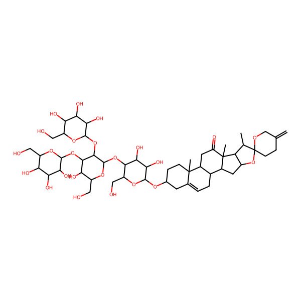 2D Structure of (1R,2R,4S,6S,7S,8R,9S,12R,13R,16S)-16-[(2R,3R,4R,5R,6R)-3,4-dihydroxy-5-[(2S,3R,4S,5R,6R)-5-hydroxy-6-(hydroxymethyl)-3,4-bis[[(2S,3R,4S,5S,6R)-3,4,5-trihydroxy-6-(hydroxymethyl)oxan-2-yl]oxy]oxan-2-yl]oxy-6-(hydroxymethyl)oxan-2-yl]oxy-7,9,13-trimethyl-5'-methylidenespiro[5-oxapentacyclo[10.8.0.02,9.04,8.013,18]icos-18-ene-6,2'-oxane]-10-one
