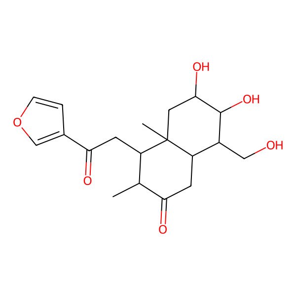 2D Structure of 4-[2-(Furan-3-yl)-2-oxoethyl]-6,7-dihydroxy-8-(hydroxymethyl)-3,4a-dimethyl-1,3,4,5,6,7,8,8a-octahydronaphthalen-2-one