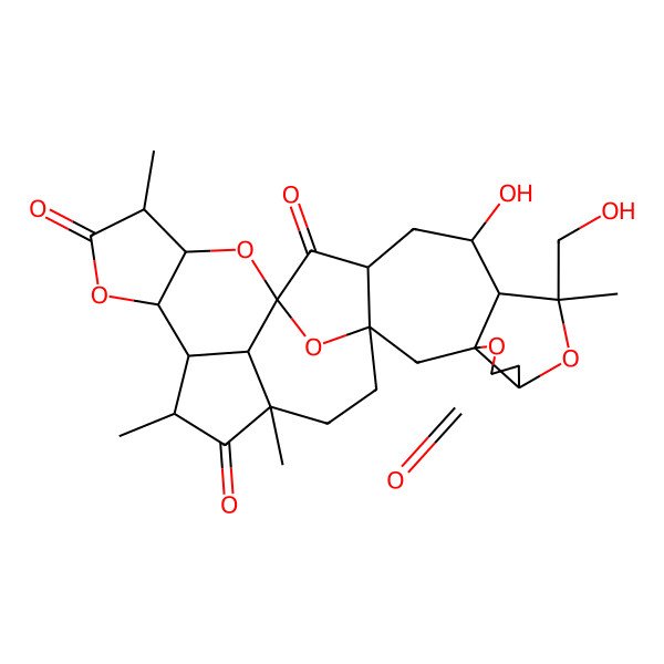 2D Structure of (1S,3aR,3bS,4S,5aS,7aS,8aR,11aR,13R,13aS,14S,15aR,16aS,16bS,17aR)-14-Hydroxy-13-(hydroxymethyl)-1,4,5a,13-tetramethyltetradecahydro-2H,10H-7a,16a-epoxy-3,9,12,17-tetraoxacyclopenta[3',3a']azuleno[6',5':5,6]cycloocta[1,2,3-cd]-as-indacene-2,5,10,16(1H,8H,13H)-tetrone