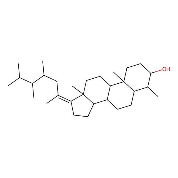 2D Structure of (3S,4S,5S,8R,9S,10R,13S,14S,17E)-4,10,13-trimethyl-17-[(4R,5S)-4,5,6-trimethylheptan-2-ylidene]-1,2,3,4,5,6,7,8,9,11,12,14,15,16-tetradecahydrocyclopenta[a]phenanthren-3-ol