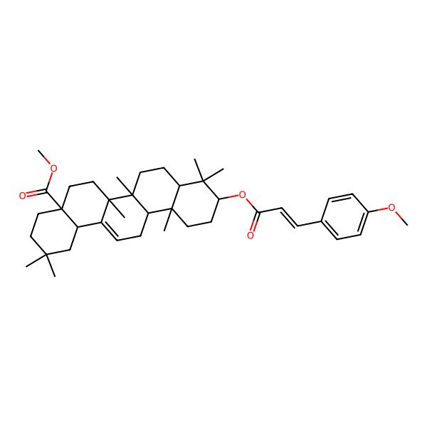 2D Structure of Methyl 10-[3-(4-methoxyphenyl)prop-2-enoyloxy]-2,2,6a,6b,9,9,12a-heptamethyl-1,3,4,5,6,6a,7,8,8a,10,11,12,13,14b-tetradecahydropicene-4a-carboxylate
