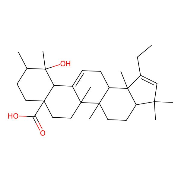 2D Structure of 1-ethyl-11-hydroxy-3,3,5a,5b,10,11,13b-heptamethyl-4,5,6,7,8,9,10,11a,13,13a-decahydro-3aH-cyclopenta[a]chrysene-7a-carboxylic acid