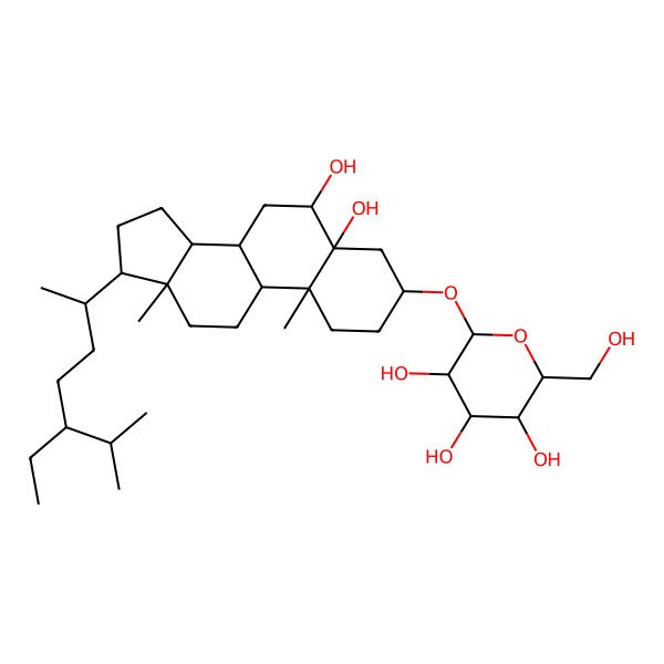 2D Structure of 2-[[17-(5-Ethyl-6-methylheptan-2-yl)-5,6-dihydroxy-10,13-dimethyl-1,2,3,4,6,7,8,9,11,12,14,15,16,17-tetradecahydrocyclopenta[a]phenanthren-3-yl]oxy]-6-(hydroxymethyl)oxane-3,4,5-triol