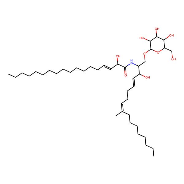 2D Structure of 2-hydroxy-N-[3-hydroxy-9-methyl-1-[3,4,5-trihydroxy-6-(hydroxymethyl)oxan-2-yl]oxyheptadeca-4,8-dien-2-yl]octadec-3-enamide