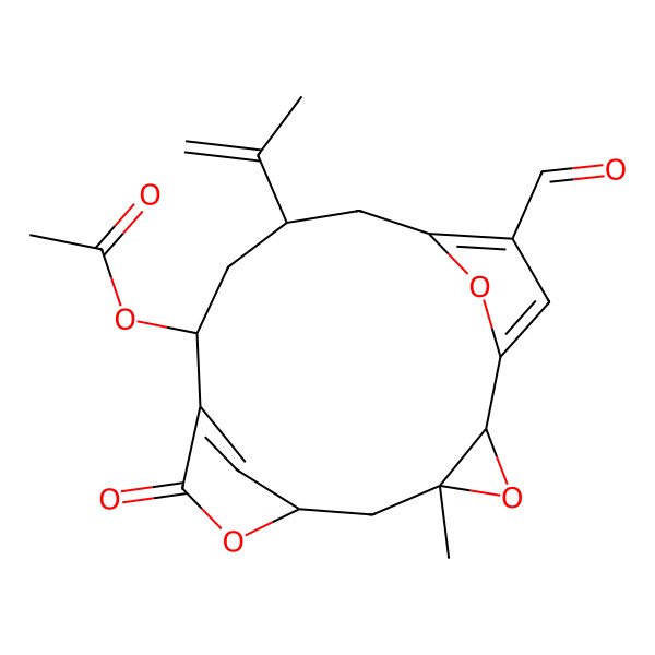 2D Structure of [(2R,4R,6R,10S,12S)-15-formyl-4-methyl-8-oxo-12-prop-1-en-2-yl-3,7,17-trioxatetracyclo[12.2.1.16,9.02,4]octadeca-1(16),9(18),14-trien-10-yl] acetate