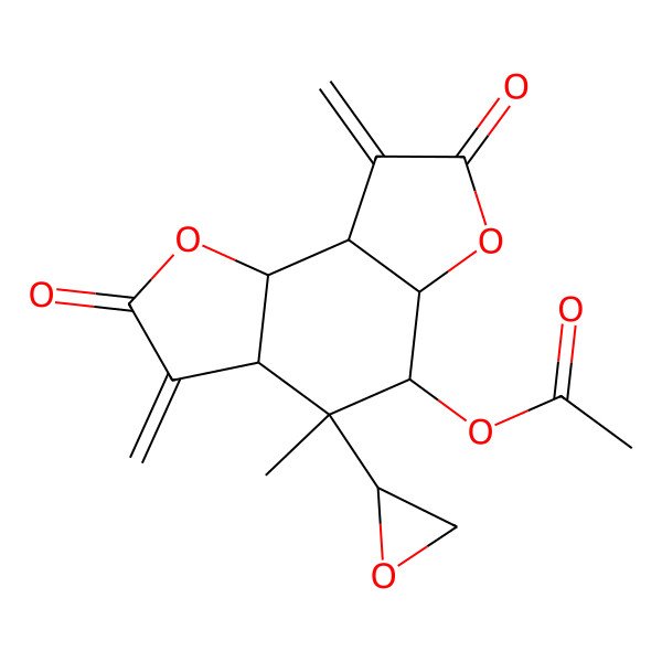 2D Structure of [(3aS,4S,5R,5aS,8aS,8bS)-4-methyl-3,8-dimethylidene-4-[(2R)-oxiran-2-yl]-2,7-dioxo-5,5a,8a,8b-tetrahydro-3aH-furo[2,3-g][1]benzofuran-5-yl] acetate