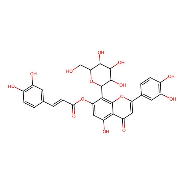 2D Structure of [2-(3,4-dihydroxyphenyl)-5-hydroxy-4-oxo-8-[(2S,3R,4R,5S,6R)-3,4,5-trihydroxy-6-(hydroxymethyl)oxan-2-yl]chromen-7-yl] (E)-3-(3,4-dihydroxyphenyl)prop-2-enoate