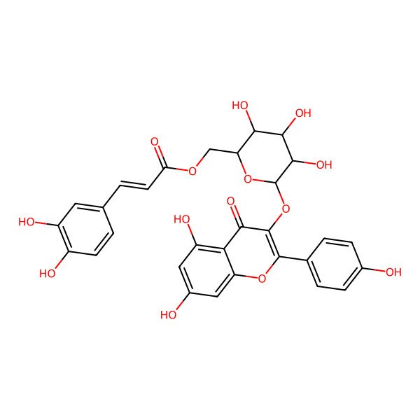 2D Structure of [(2S,3S,4R,5S,6R)-6-[5,7-dihydroxy-2-(4-hydroxyphenyl)-4-oxochromen-3-yl]oxy-3,4,5-trihydroxyoxan-2-yl]methyl (E)-3-(3,4-dihydroxyphenyl)prop-2-enoate