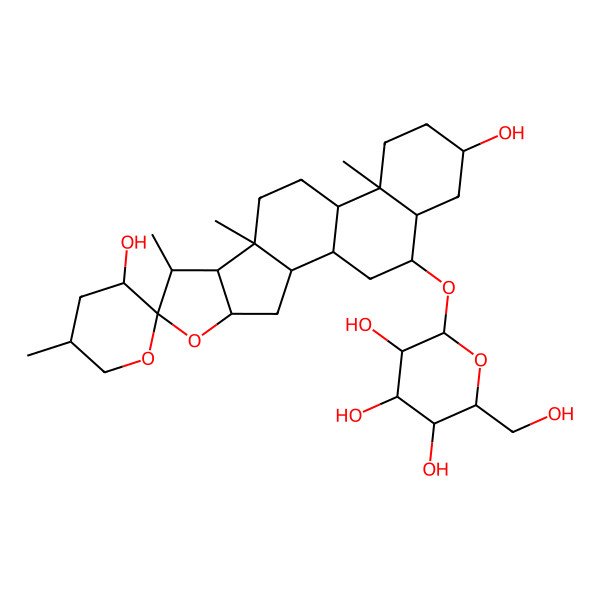 2D Structure of 2-(3',16-Dihydroxy-5',7,9,13-tetramethylspiro[5-oxapentacyclo[10.8.0.02,9.04,8.013,18]icosane-6,2'-oxane]-19-yl)oxy-6-(hydroxymethyl)oxane-3,4,5-triol