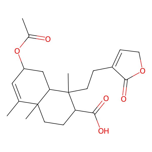 2D Structure of (1R,2R,4aR,7R,8aR)-7-acetyloxy-1,4a,5-trimethyl-1-[2-(5-oxo-2H-furan-4-yl)ethyl]-2,3,4,7,8,8a-hexahydronaphthalene-2-carboxylic acid