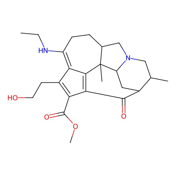 2D Structure of methyl (1R,2S,6S,15S,16R)-9-(ethylamino)-11-(2-hydroxyethyl)-2,15-dimethyl-18-oxo-4-azapentacyclo[11.4.1.04,16.06,15.010,14]octadeca-9,11,13-triene-12-carboxylate