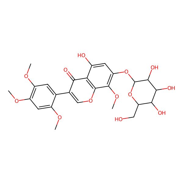 2D Structure of 5-hydroxy-8-methoxy-7-[(2S,3R,4S,5S,6R)-3,4,5-trihydroxy-6-(hydroxymethyl)oxan-2-yl]oxy-3-(2,4,5-trimethoxyphenyl)chromen-4-one