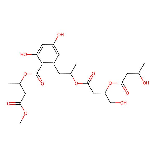 2D Structure of (4-Methoxy-4-oxobutan-2-yl) 2,4-dihydroxy-6-[2-[4-hydroxy-3-(3-hydroxybutanoyloxy)butanoyl]oxypropyl]benzoate
